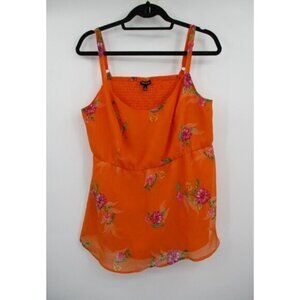 Torrid Womens Top 2X Orange Floral Smocked Babydoll Tunic Plus Size Layered